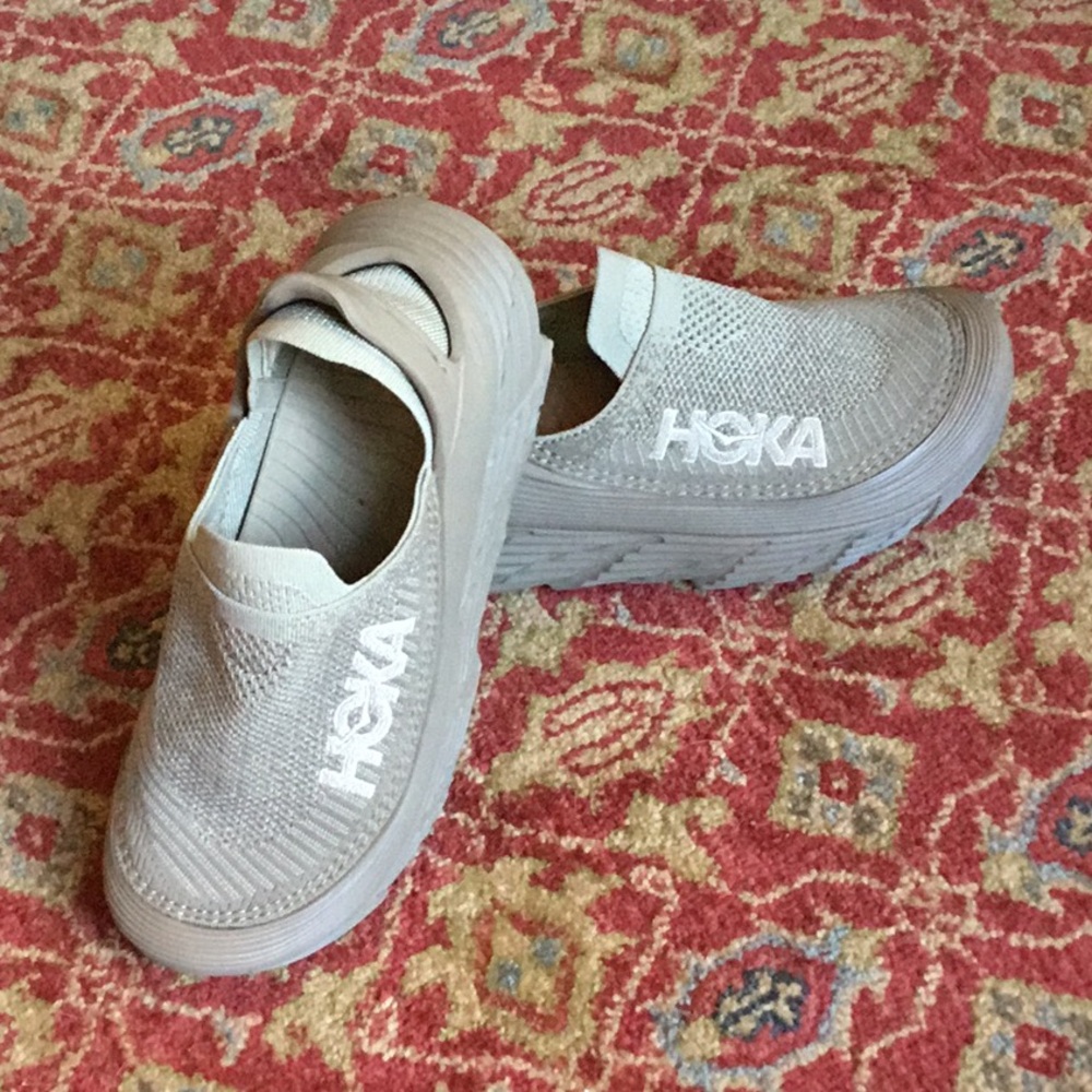 Hoka One One Slip-On Athletic Shoes in Light Gray with White Logo